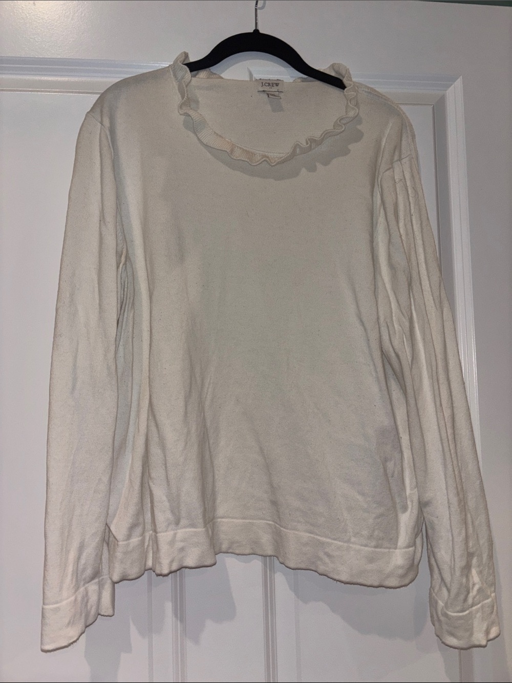 J. Crew Cream Ruffle-Trim Long Sleeve Sweatshirt